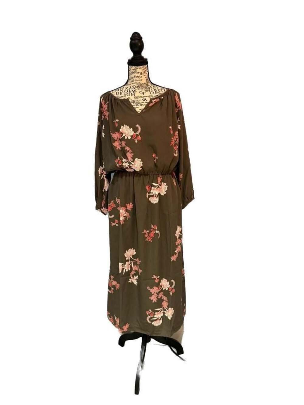 NWT Fraiche by J Yoko Blouson Dress Large Floral Midi Dress Long Sleeve Pockets
